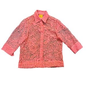 Ruby Rd. Petite Sheer Coral Lace 3/4 Sleve Button Up Collared Shirt Size 6P